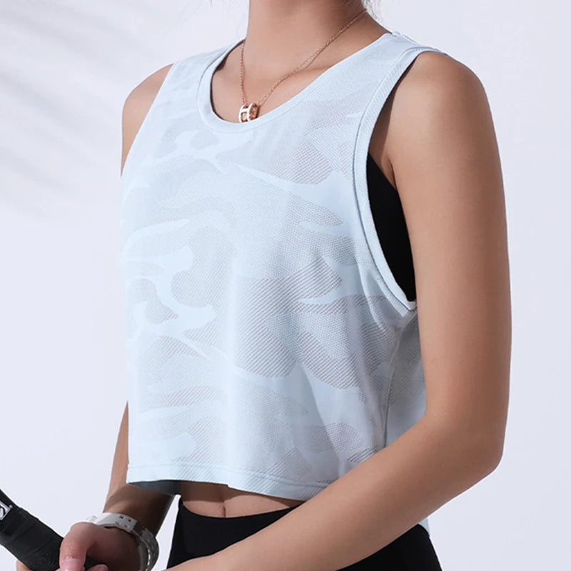 Women Camouflage Running Vest Fitness Crop Top Sleeveless Mesh Yoga Shirts Breathable Workout Gym Tank Tops Female Sportswear - yourelevatedwellness