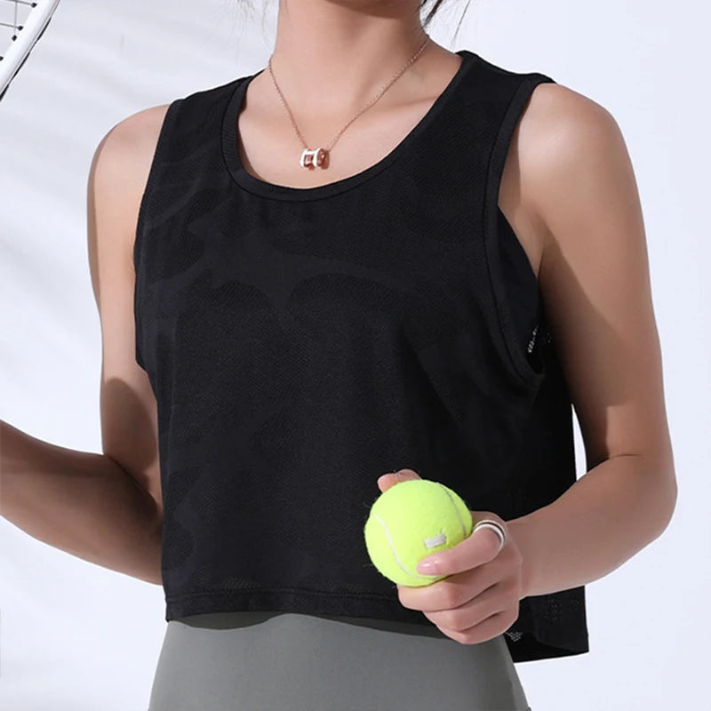 Women Camouflage Running Vest Fitness Crop Top Sleeveless Mesh Yoga Shirts Breathable Workout Gym Tank Tops Female Sportswear - yourelevatedwellness