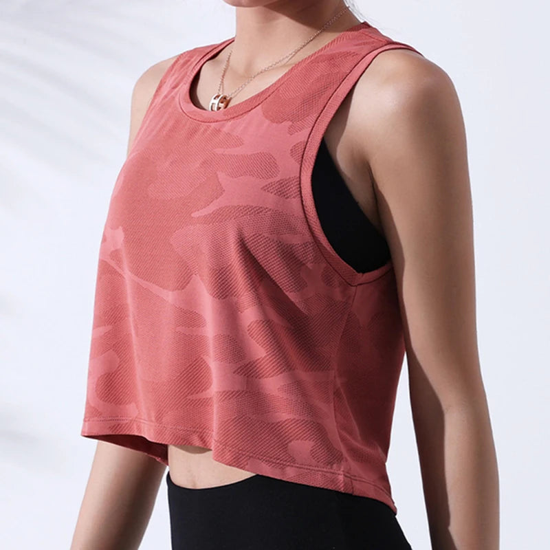 Women Camouflage Running Vest Fitness Crop Top Sleeveless Mesh Yoga Shirts Breathable Workout Gym Tank Tops Female Sportswear - yourelevatedwellness