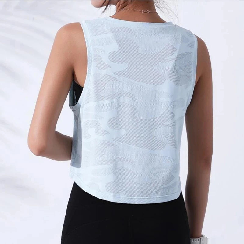 Women Camouflage Running Vest Fitness Crop Top Sleeveless Mesh Yoga Shirts Breathable Workout Gym Tank Tops Female Sportswear - yourelevatedwellness