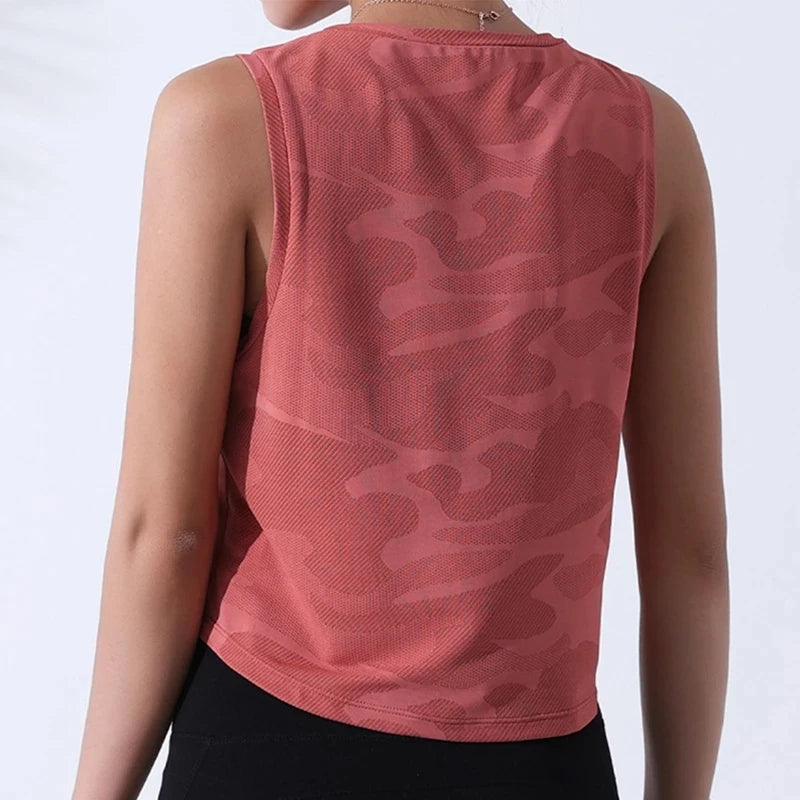 Women Camouflage Running Vest Fitness Crop Top Sleeveless Mesh Yoga Shirts Breathable Workout Gym Tank Tops Female Sportswear - yourelevatedwellness