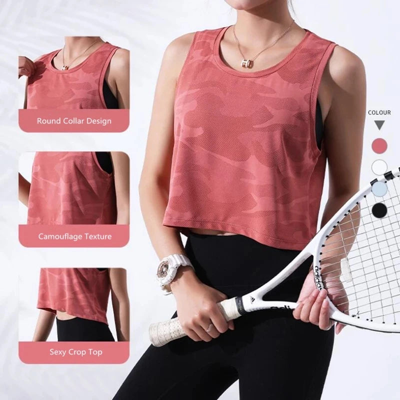 Women Camouflage Running Vest Fitness Crop Top Sleeveless Mesh Yoga Shirts Breathable Workout Gym Tank Tops Female Sportswear - yourelevatedwellness