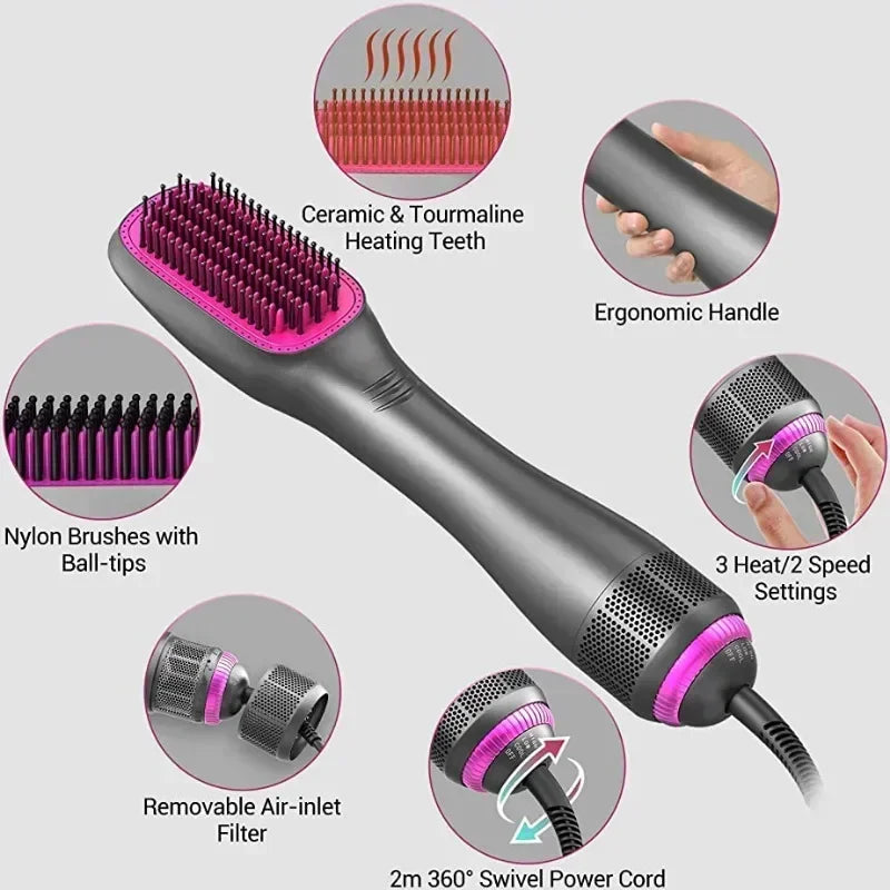 Hair Dryer Brush 3 In 1 Hot-Air Brushes 1200 W Powerful Ceramic Tourmaline Ionic Hair Straightener for All Hair Types electric yourelevatedwellness